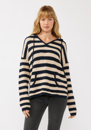 Stripe Shoulder V Neck Pullover