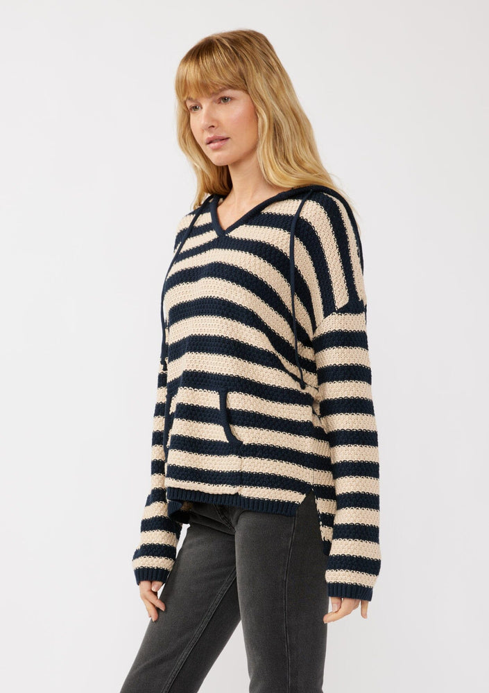 Stripe Shoulder V Neck Pullover