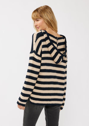 Stripe Shoulder V Neck Pullover