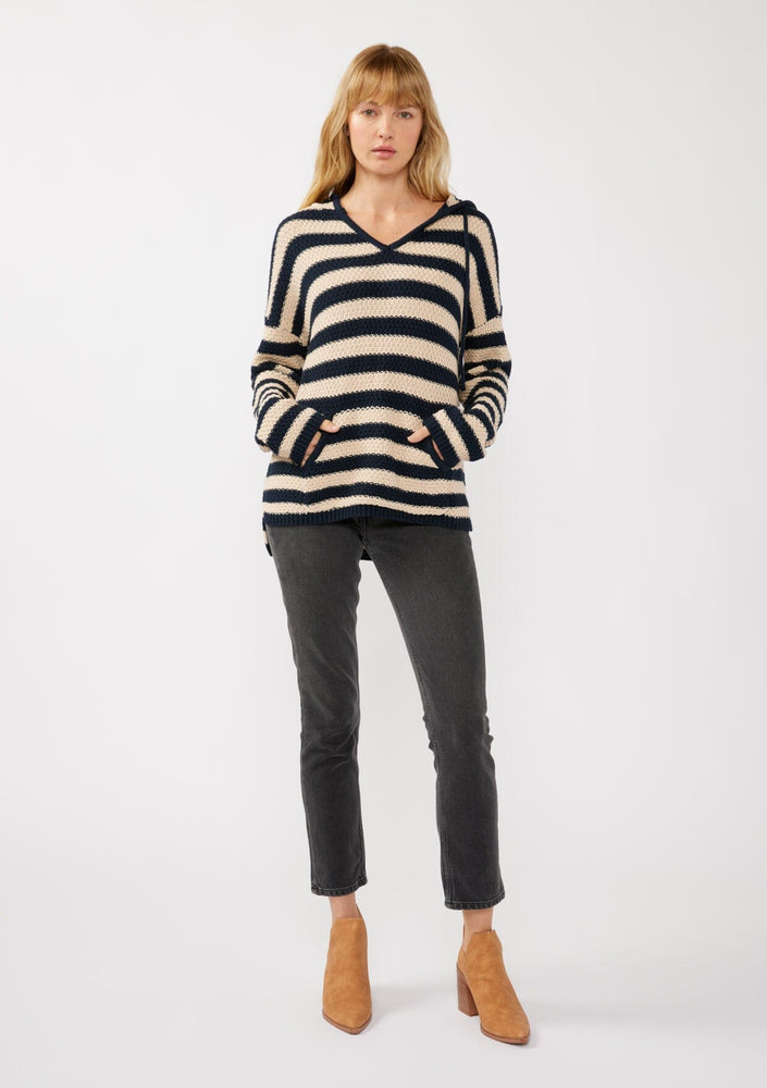 Stripe Shoulder V Neck Pullover