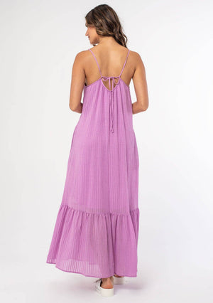 Stripped Ruffle Hem Maxi Dress