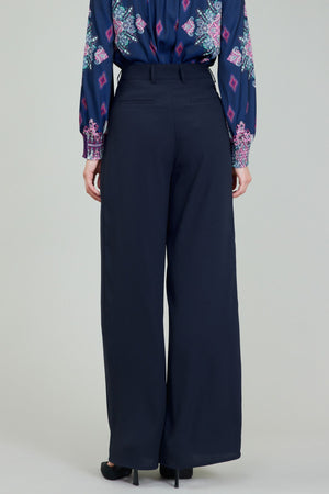 Pleated Front Wide-Leg Trousers