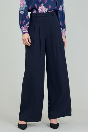 Pleated Front Wide-Leg Trousers