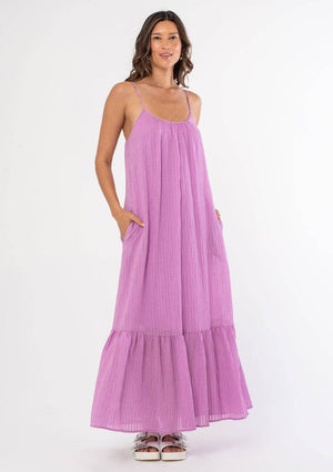 Stripped Ruffle Hem Maxi Dress