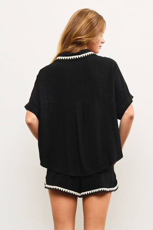 Embroidered Line Detail Button Down Shirt