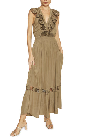 Laila V-Neck Smocked Embroidered Maxi Dress