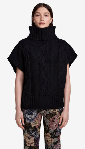 Cable-Knit Sleeveless Turtleneck