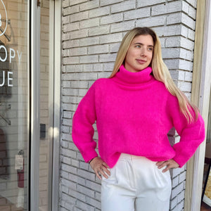 Andrea Rollneck Pullover-Neon Pink