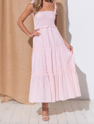 Tiered Smocking Gingham Midi Dress