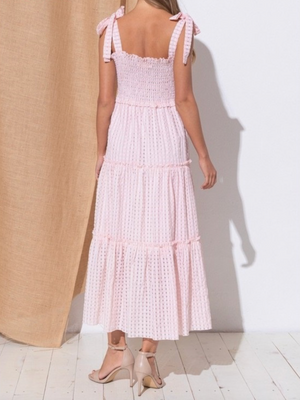 Tiered Smocking Gingham Midi Dress