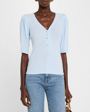 Rib Ruched Short-Sleeve Henley Top