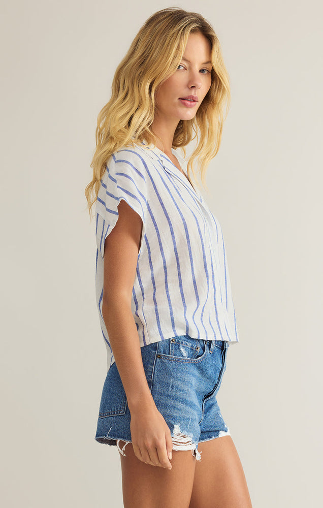 Parallel Striped Linen Top