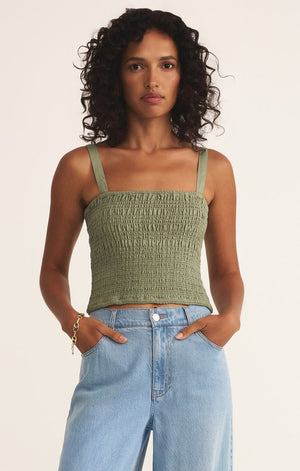 Amelie Smocked Linen Crop Tank