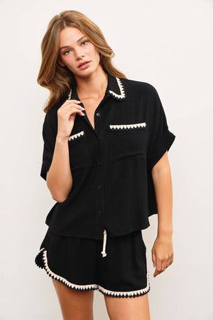 Embroidered Line Detail Button Down Shirt