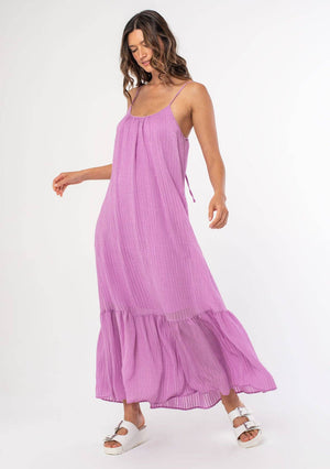 Stripped Ruffle Hem Maxi Dress