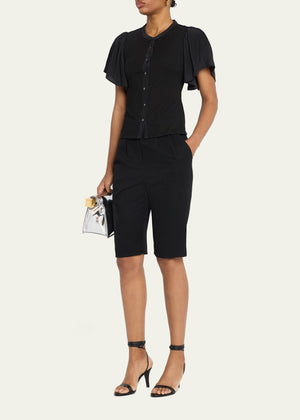 Colette Button-Front Flutter-Sleeve Top