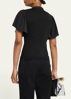 Colette Button-Front Flutter-Sleeve Top