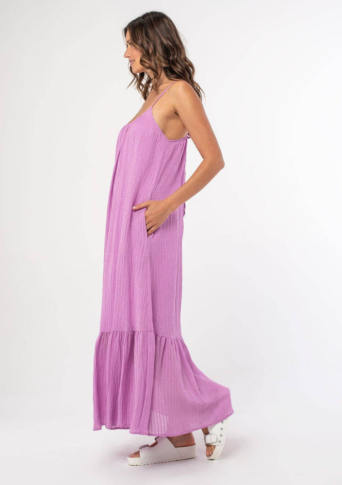 Stripped Ruffle Hem Maxi Dress