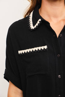 Embroidered Line Detail Button Down Shirt