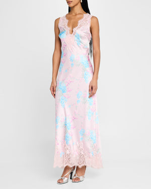 Serene Satin Lace-Trimmed Maxi Dress