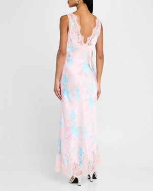Serene Satin Lace-Trimmed Maxi Dress