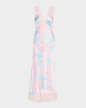 Serene Satin Lace-Trimmed Maxi Dress