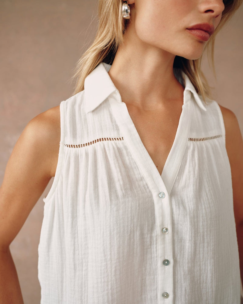 Sleeveless Ladder Trim Shirt